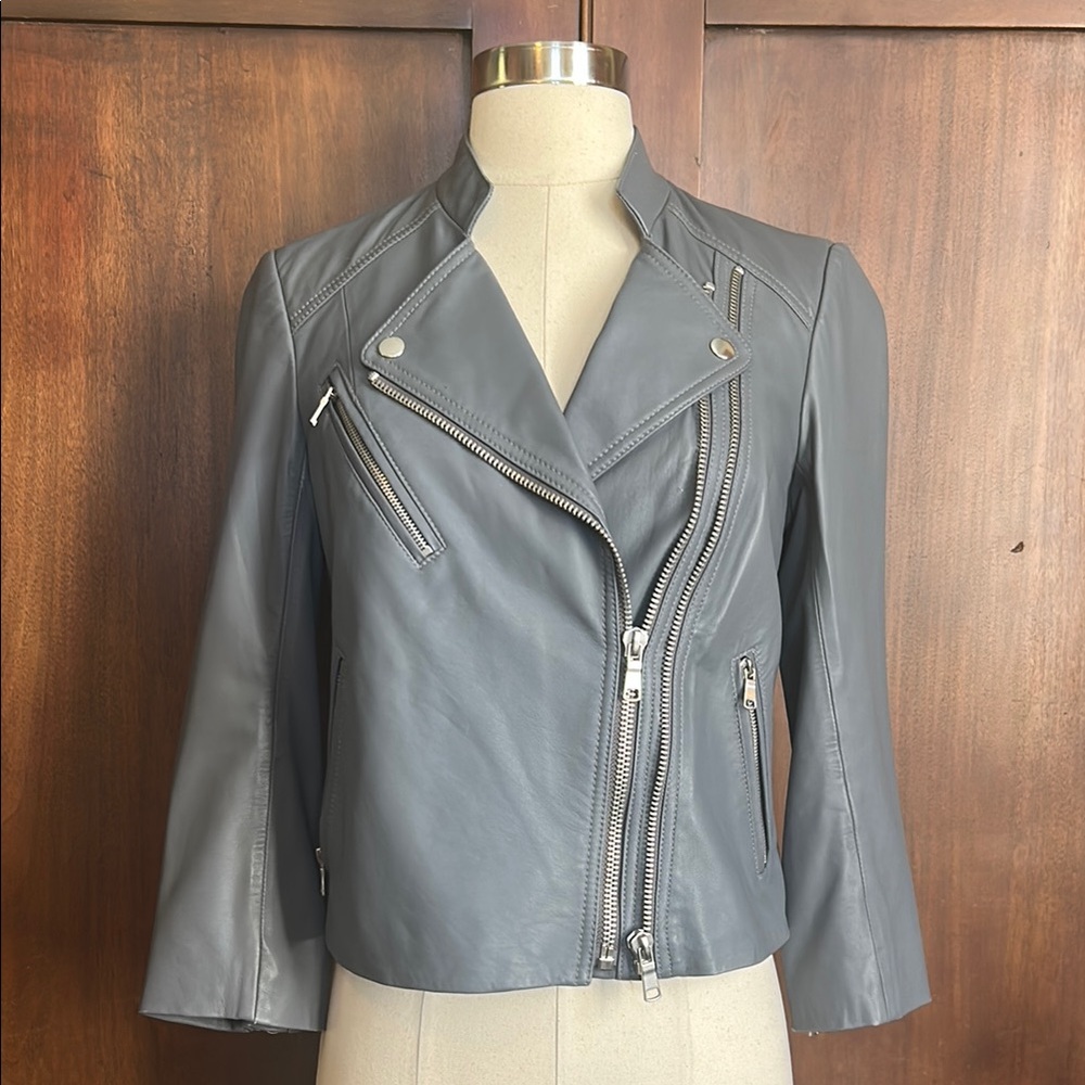 Joie Casella Gray Lamb Leather Asymmetric Zip Motorcycle Jacket S